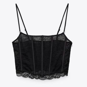 Zara Black Lace Corset-Style Cami Top